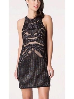 bebe Black Lace Mini Dress with Iridescent Beading